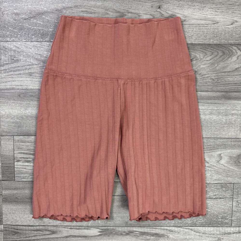 Offline Aerie High Waisted Ribbed Activewear BikeShorts Peachy Pink sz S